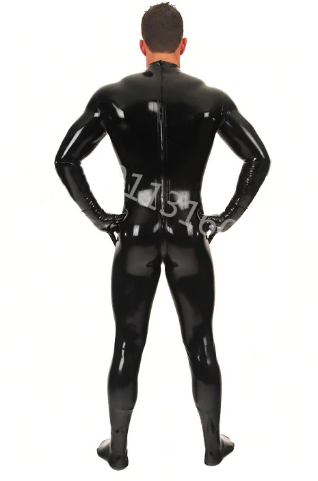 Handmade rubber catsuit latex leotard sexy garment for male skintight latex bodysuits attacehd socks and gloves