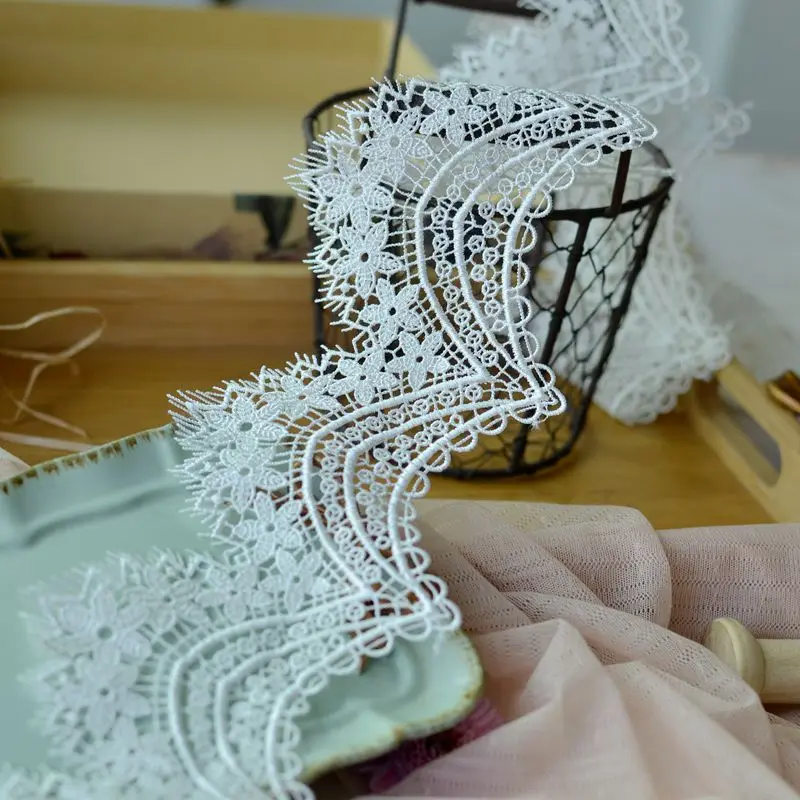 1 Yard High Quality White Lace Trim Water Soluble Lace Fabric for Dress Garment Shirt Edge Decoration 10.5cm Width