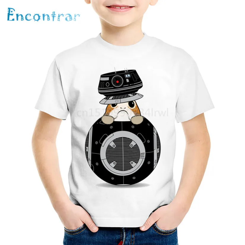 Children War Stars Print Pocket Porg Funny T-shirts Kids Summer Short Sleeve Tees Tops Baby Cute Clothes For Boys/Girls,oHKP5147