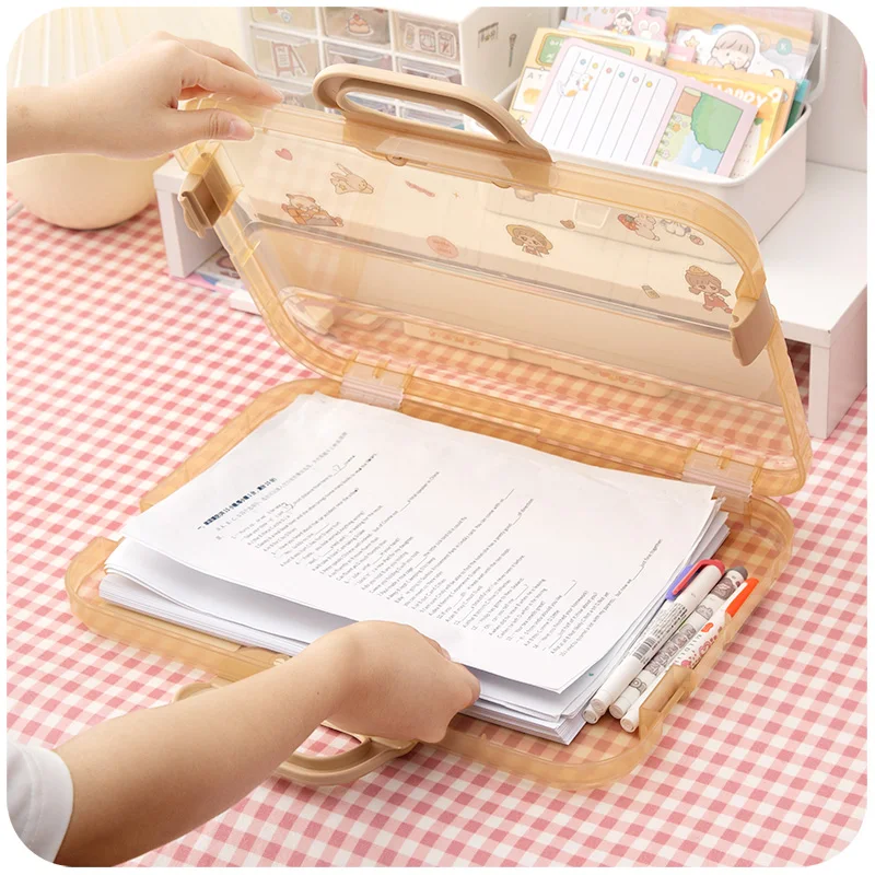 Ins wind transparent file bag kawaii simple girl heart large capacity portable storage box office accessories organizer desk