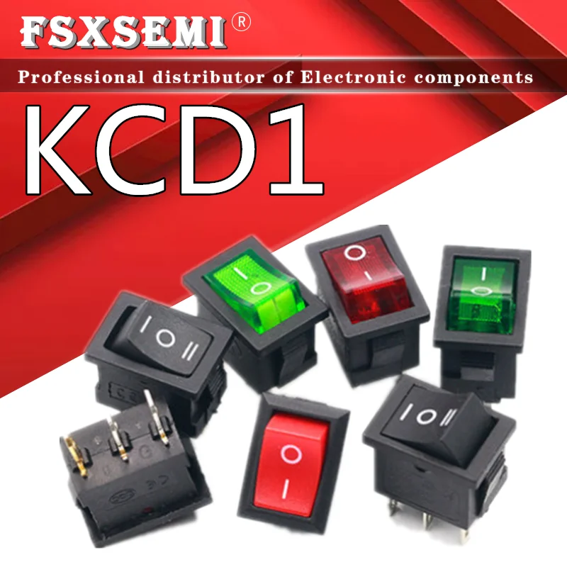 5pcs/lot KCD1 Push Button Switch 15x21mm  6A 250V 10A 125V KCD1-101 Snap-in On/Off Boat Rocker Switch 15MM*21MM