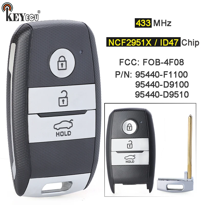 KEYECU 433MHz ID47 FOB-4F08 95440-D9510 / 95440-D9100 / 95440-F1100 Keyless-Go Smart Remote Key Fob for Kia Sportage 2016-2020