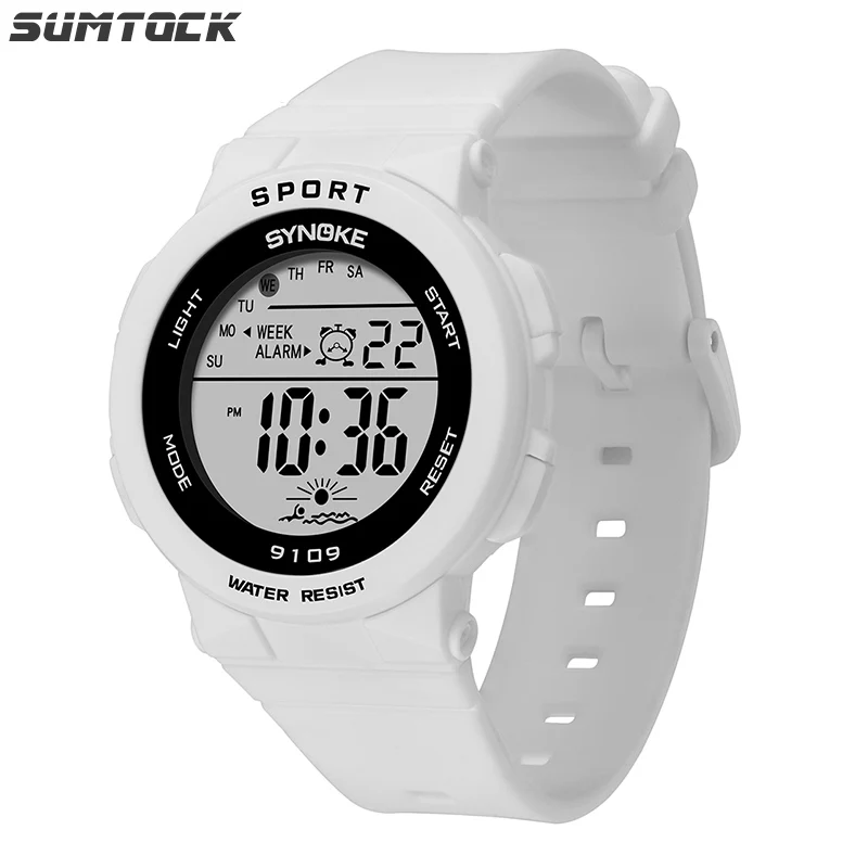 SYNOKE-reloj Digital LED para mujer, cronógrafo deportivo con correa de silicona, resistente al agua hasta 50M