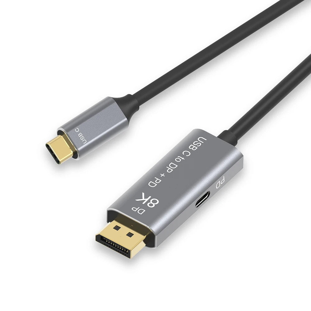 USB C DisplayPort 1.4 with 8k Speed Adapter Cable Dual Mode Type C to DP 8K@60Hz 4K@144Hz with PD