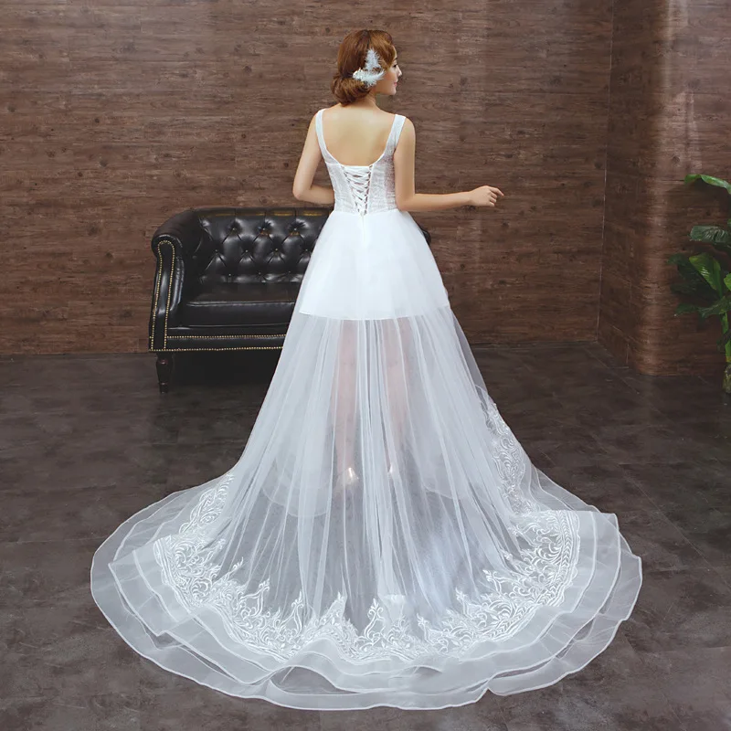 Neue Ankünfte Tank Hochzeit Kleid Sexy V Neck Vordere Kurze Zurück Lange Zug Ballkleid Prinzessin für 2020 Vestido De noiva Plus Größe