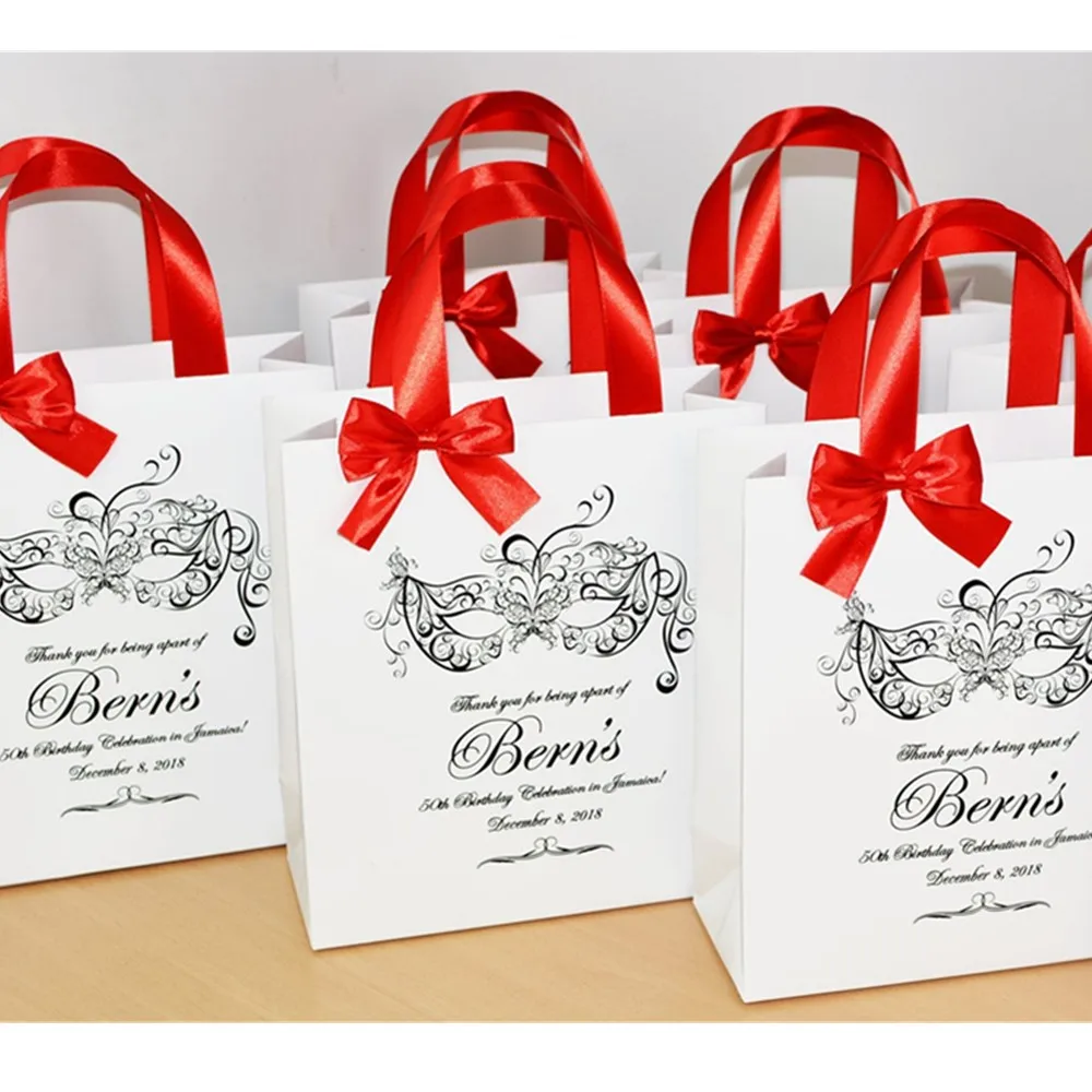 Personalized   Masquerade birthday party Bags with satin ribbon bow and your name Chic  Favor bags, Elegant paper Bag for guests