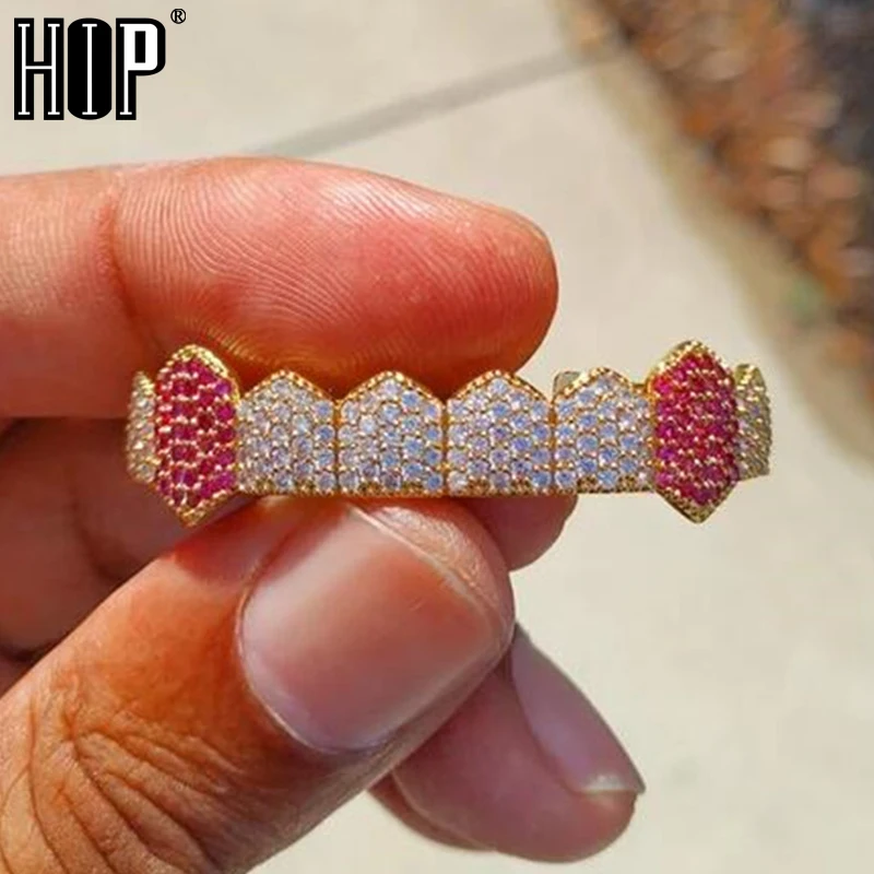 Hip Hop Iced Out Micro Pave Full CZ Teeth Grillz Bottom Charm Grills For Men Women Jewelry Gold   Color