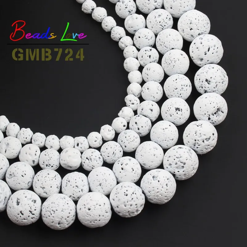 Wholesale Natural Lava Stone White Rubber Volcanic Rock Round Beads for Jewelry Making Diy Bracelet Necklace Accessories 15 Inch