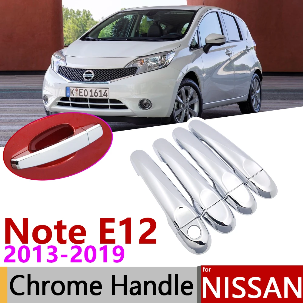 

Хромированная крышка ручки двери для Nissan Note E12 Versa Note 2013 ~ 2019, автомобильные аксессуары, Набор наклеек для отделки 2014 2015 2016 2017 2018