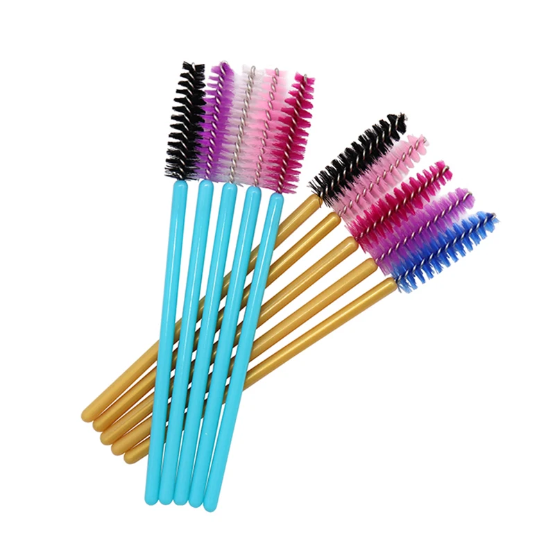 50pcs Multicolor Eyelash Brush Top Quantity Disposable Mascara Wands Lashes Gold Blue Handle Makeup Brushes Eyelash Extension