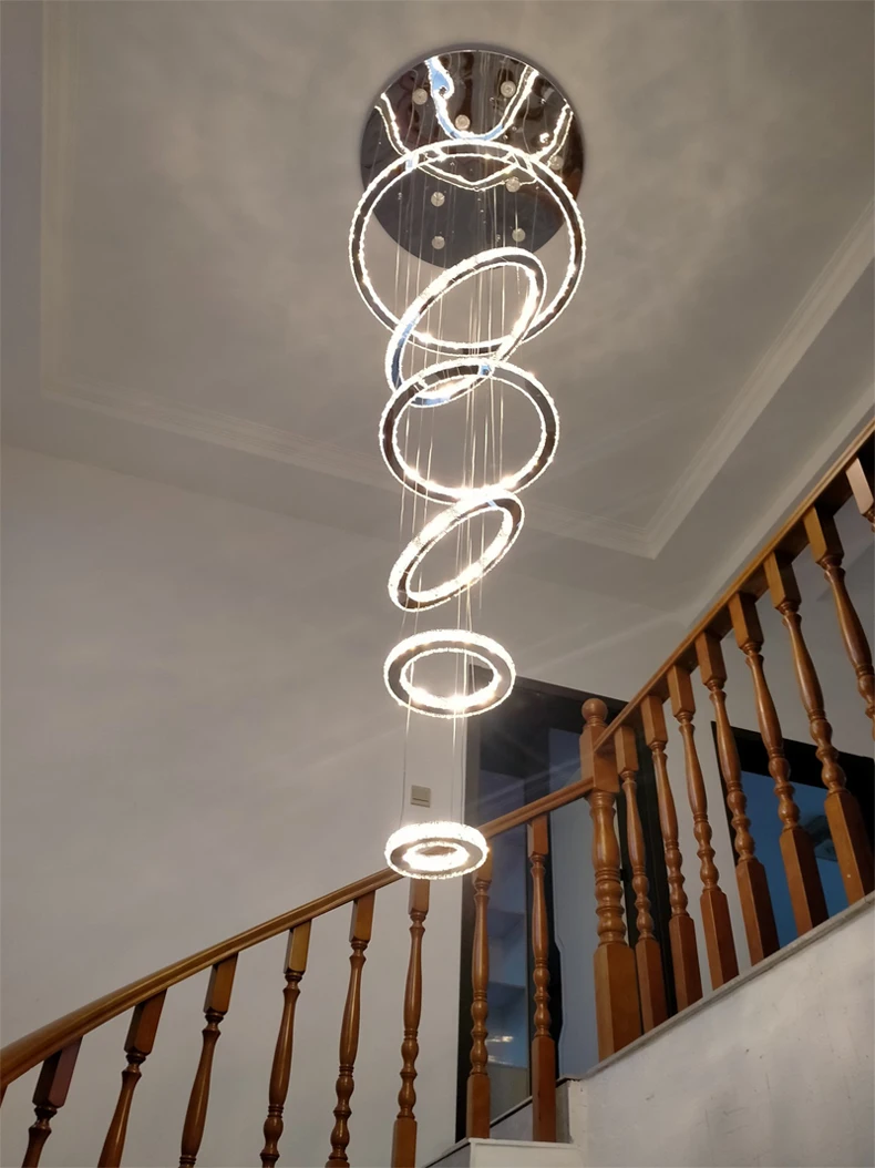 

Spiral Staircase Chandelier Villa Hall Hotel Lobby Living Room Stairway Duplex Building Crystal Hanging Lamp Pendant Lighting