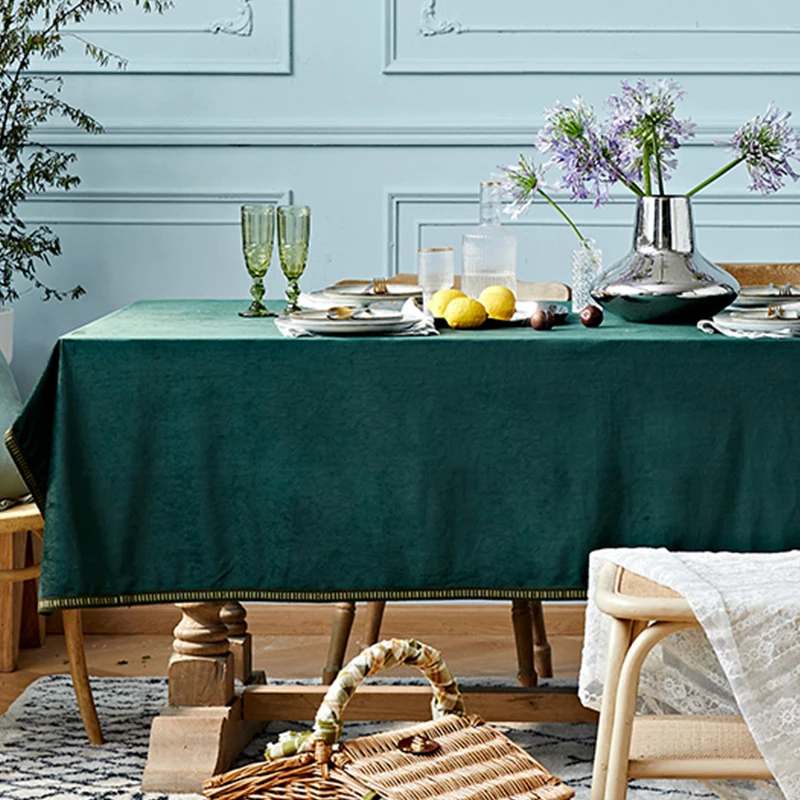 Solid Color Velvet Tablecloth Euro American Exquisite Tablecloth Retro Rectangular Round Wedding Party Decor Table Cloth