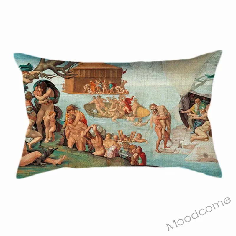 Europe Renaissance Innovator Michelangelo Drawing Painting The Creation of Adam Linen Rectangle Waist Pillow Case Cushion Cover