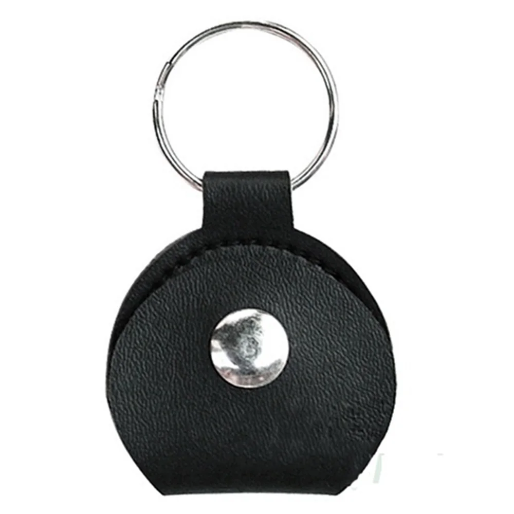 1pc Guitar Pick Holder Genuine Leather Black Plectrum Buckle Creative Hang Buttons Case Guitar Keychain Guitar Accessories