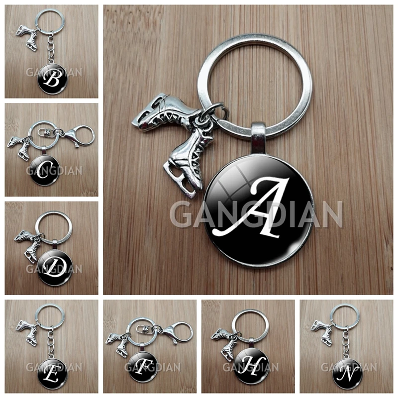 Glas Brief Anhänger 26 Brief Initial A-Z Keychain 3D Skating Eiskunstlauf Geschenk DIY Keychain