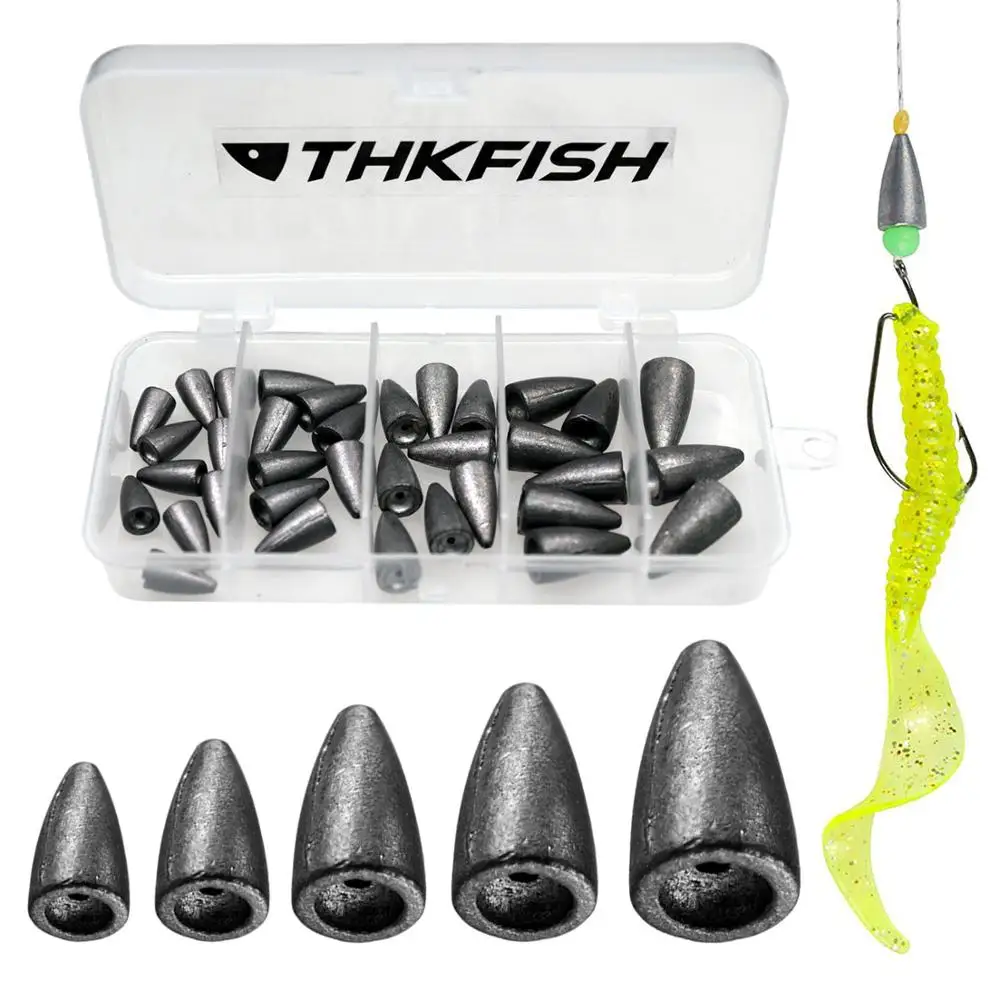 THKFISH 35pcs Fishing Weight Sinkers Kit 5g 7g 10g Bullet Shape Lead Sinkers Set 3.5g 14g Leads Weights Fishing Accessories