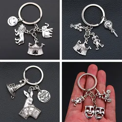 Nostalgic Circus Show Keychain Clown /Poker/ Magic/ Beast Domestication/ Flying Motorcycle Hip-Hop Style Keyring K1241
