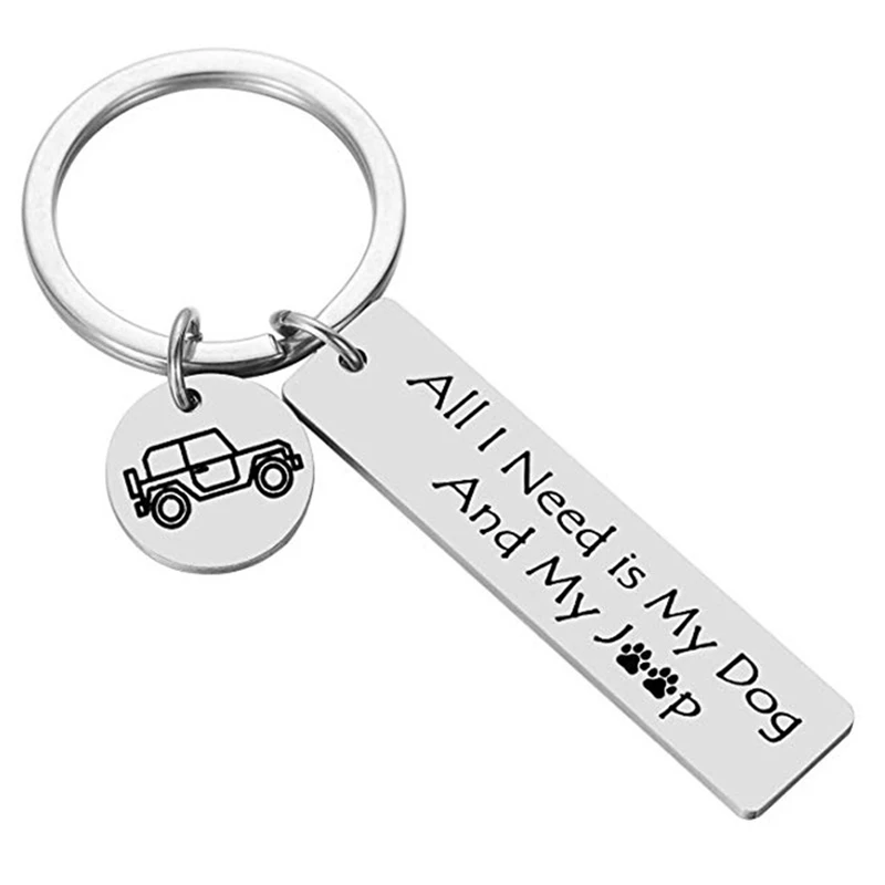 Funny Gift Keychain For Dog Lover Jeep Owner Accessories Enthusiasts All I Need Is My Jeep And My Dog Wave Paw Print Key Ring