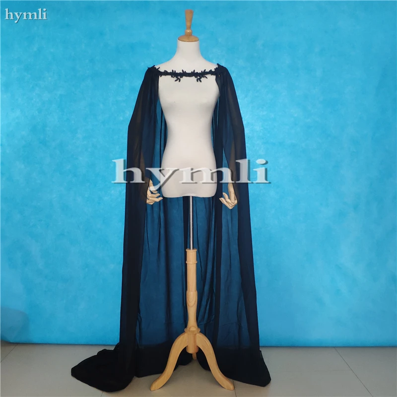 

Women's Black Shawl Chiffon Wedding Cloak 2 Meters long Bridal Cape