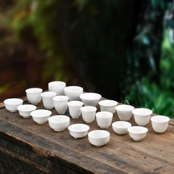 Large Ceramic Tea Cup, Pure White Porcelain, Bamboo Hat Cup, Handmade Kungfu Tea Set,  3Pcs/Pack Small Tea Cup, Tea Accessories