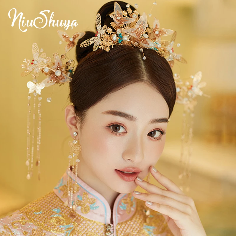 

NiuShuya Chinese Bride's Antique Headdress Chinese national Draggonfly Comb Hairpins Hair Jewelry Wedding Hair Accessories