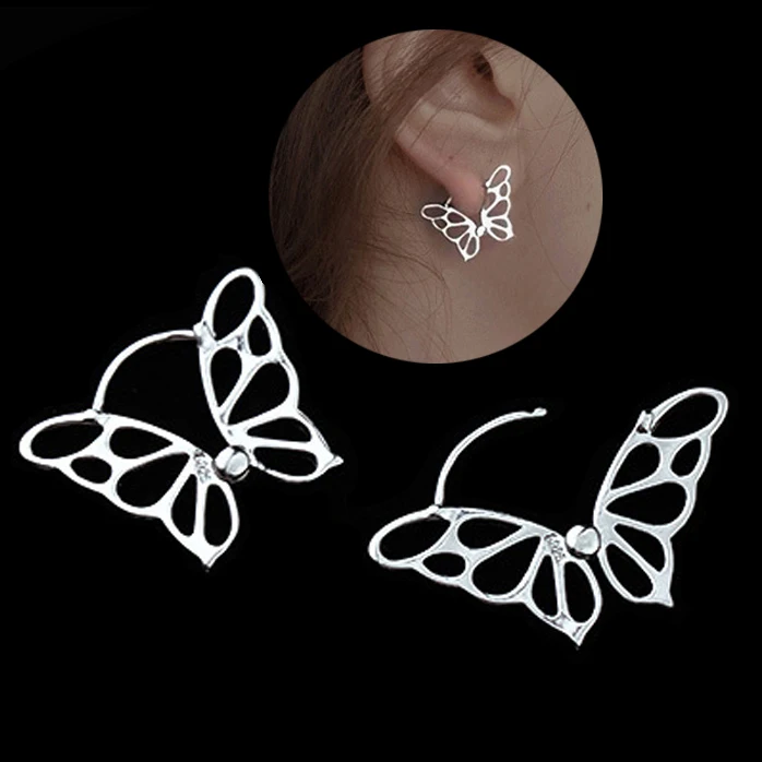 925 Sterling Silver Butterfly Cuff Hoop Stud Earrings for Women Girl Gift