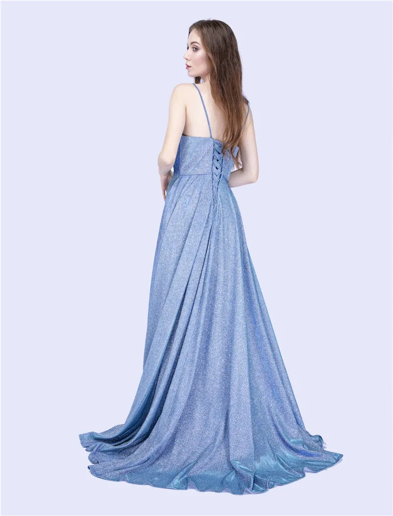 Robe De Soiree Evening Dress Long 2020 Shiny Backless Elegant Formal Dress Spaghetti Straps Vestido De Festa Abiye