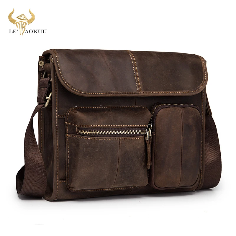 2020 Original Leather Male Designer Casual Messenger Crossbody bag Fashion Tablet Mochila Satchel University School Book bag 202