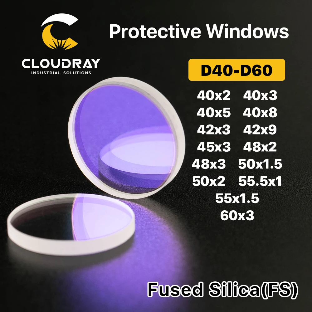 Cloudray Laser Protective Windows D40 - D60 Series Quartz Fused Silica for Fiber Cutting Welding Machine 1064nm