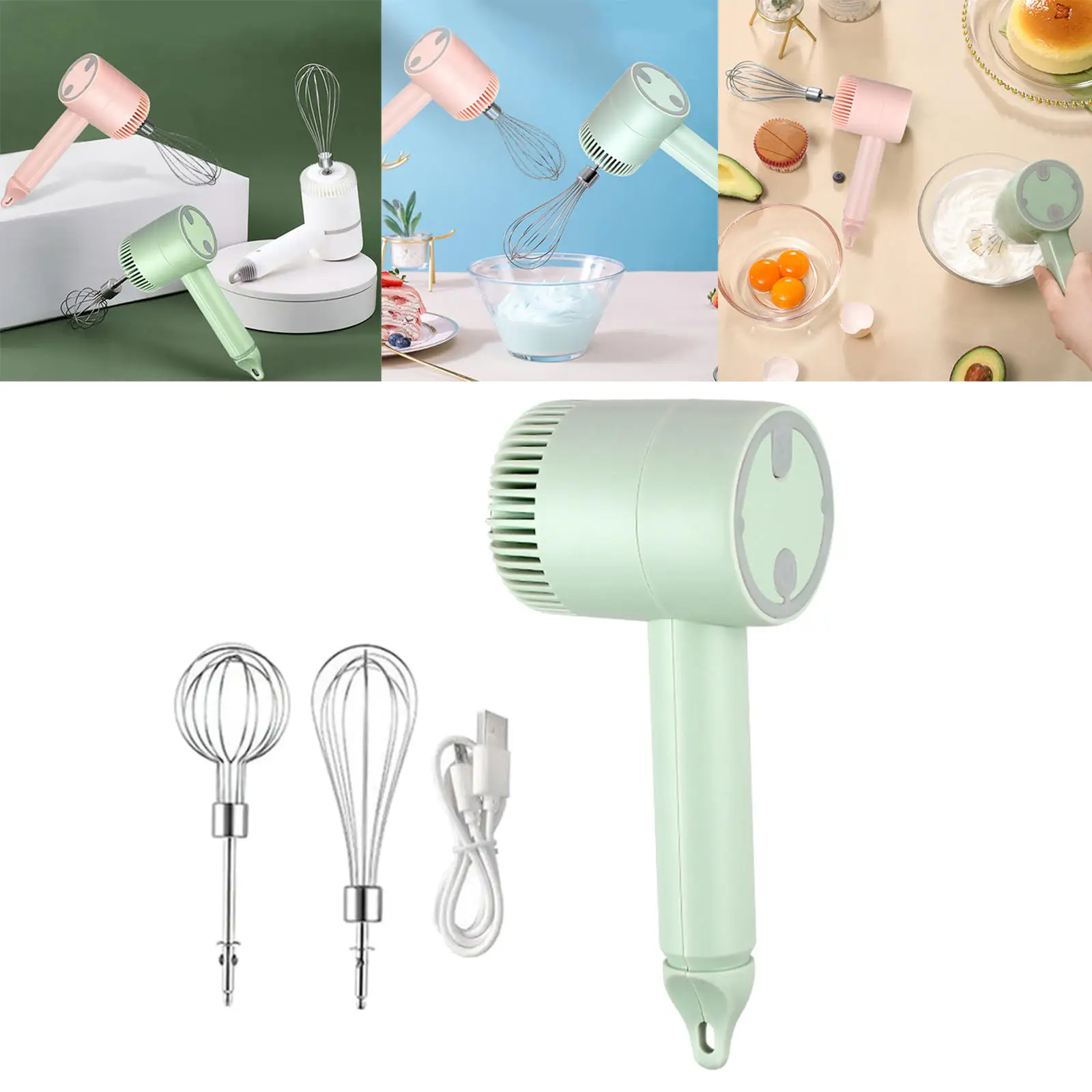 Handheld Hand Mixer with Stainless Steel Whisk Beater 3 Speed Milk Frother Food Blender Egg Beater for Cream Latte Cappuccino