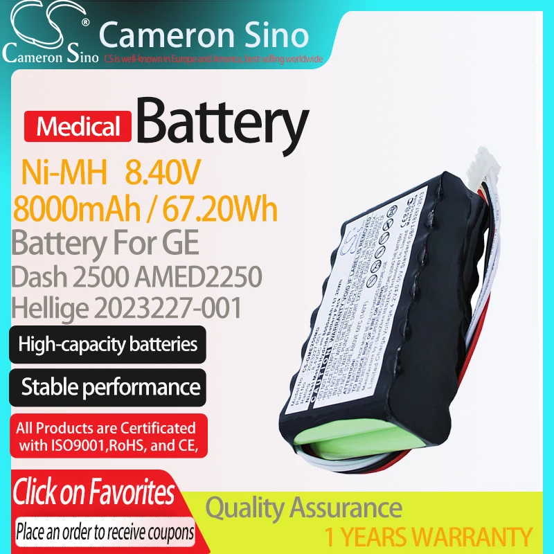 

CameronSino Battery for GE/Marquette Dash 2500 fits Hellige 2023227-001 Medical Replacement battery 8000mAh/67.20Wh 8.40V Black