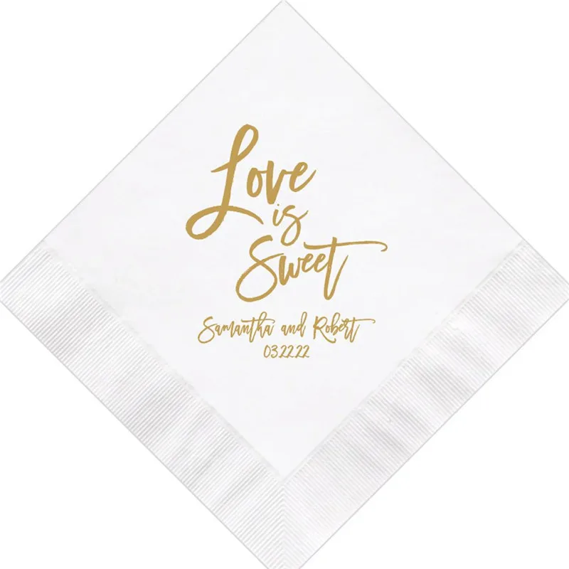 

Love is Sweet Monogram Custom Personalized Napkins Wedding Cake Candy Dessert Bar Chocolate Favor Paper Cocktail Luncheon Dinner