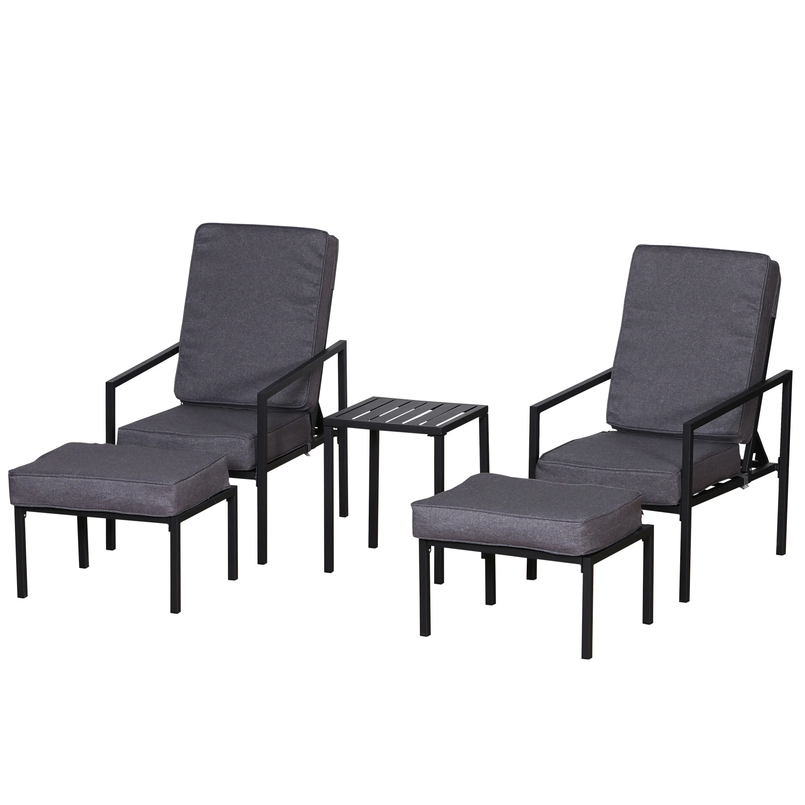 Outsunny Set Set outdoor furniture includes 2 Chairs 2 stools 1 coffee table with cushion 5 levels in reclining backrest