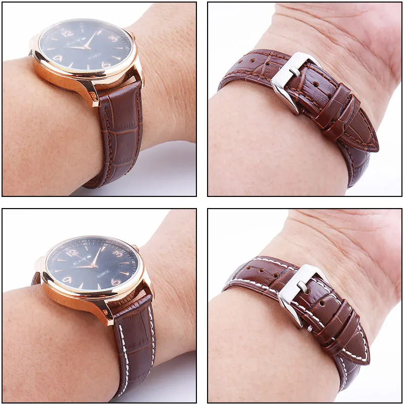 UTHAI Z20 Leather Watchband Crocodile Pattern Strap 14mm 16mm 18mm 20mm 22mm 24mm Silver Metal Buckle Clasp Women Men Watch band