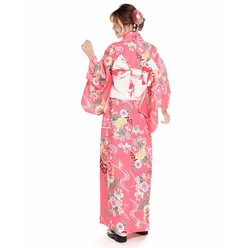 Japanese Women's Yukata Traditional Kimono Red Cherry Blossom Improved Version Traditional Outer Wear Anti-wrinkle Free Ironing