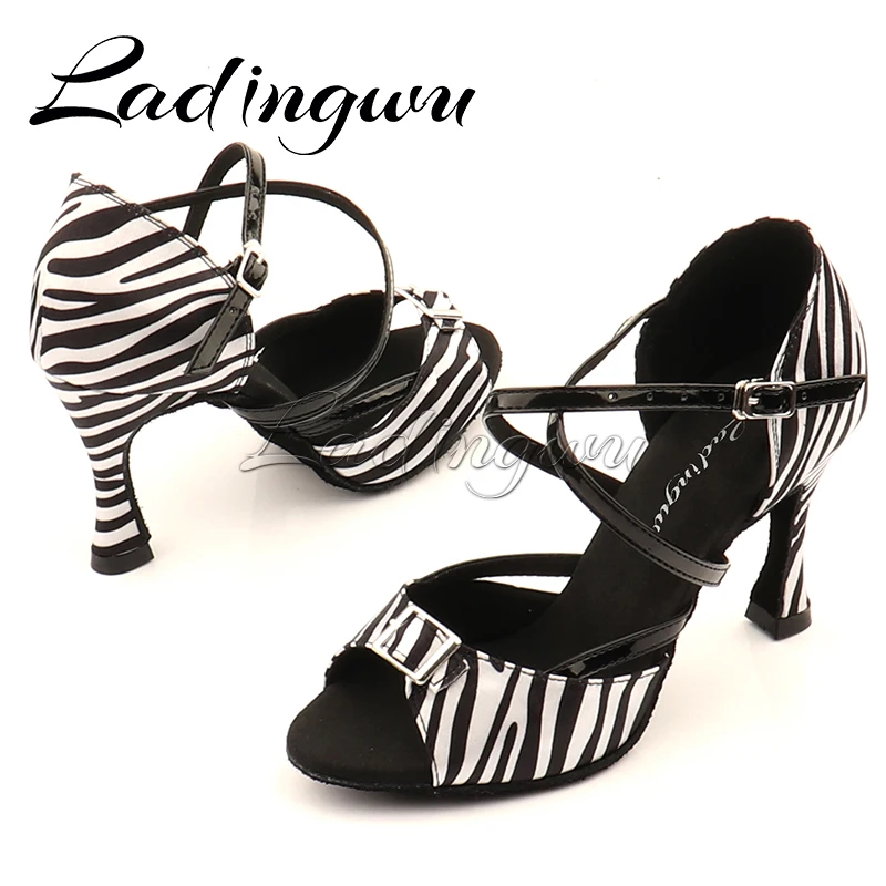 New Salsa Dance Shoes Latin Woman Leopard Zebra Pattern Satin For Women Dance Shoes Ladies Party Ballroom Shoes Dance Sandal