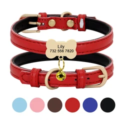 Puppy Dog Personalized ID Collar Pu Leather Dogs Cat Name Collars Necklace With Custom Engraved Tag Name Plate Free Bell Gift