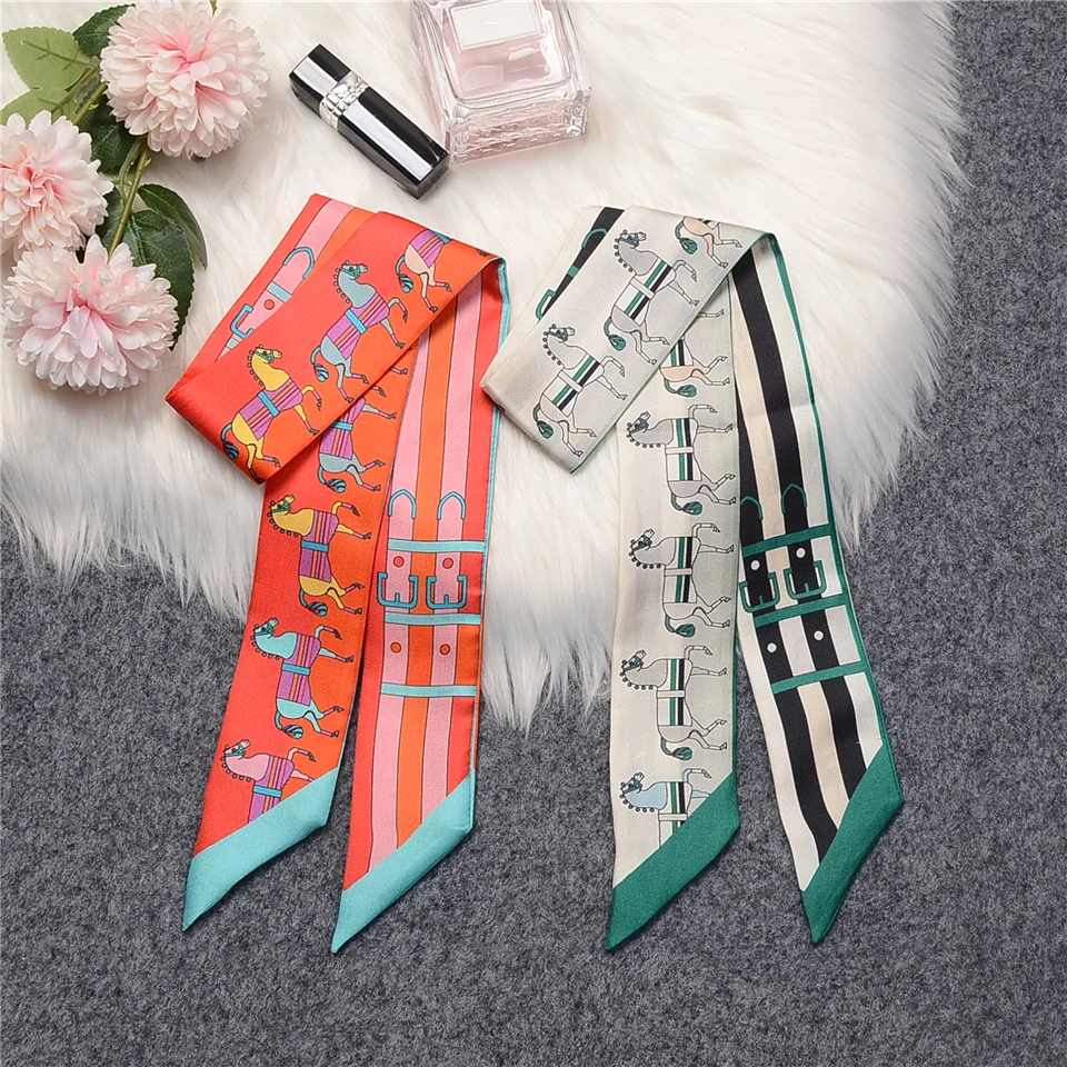 Luxury Horse Belt Natural 100% Silk Scarf Real Mulberry Silk Design Brand Women Scarf Foulard Hair & Bag Scarves Neckerchief