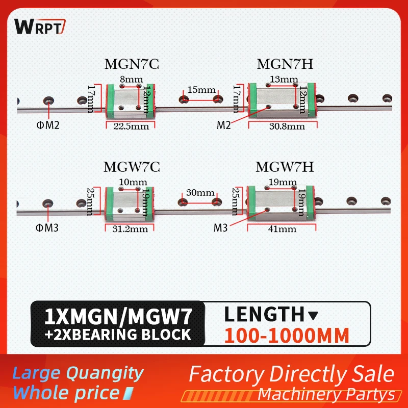 

1pcs 7mm Linear Guide Rail L=200 300 350 450 500 550 600 800 900 1000mm Linear Guide Rail+2pcs MGN7C MGN7H MGW7C MGW7H Bracket