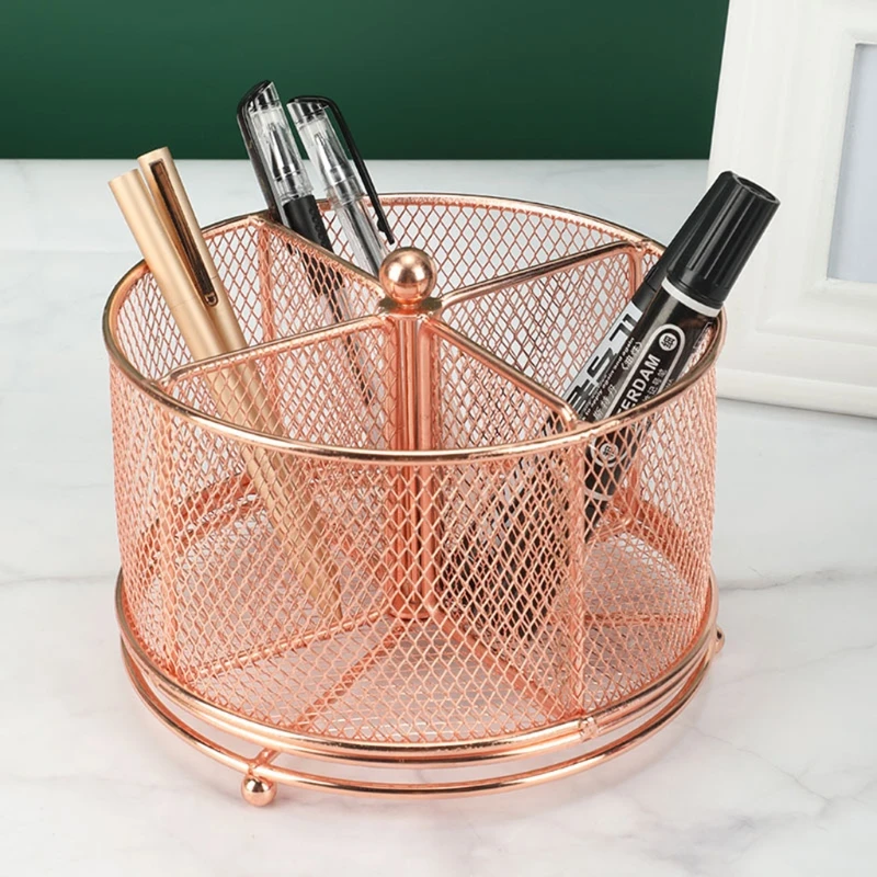 Creative Rose Gold 3-grid/ 4-grid Pen Holder Desktop Mesh Pen Holder Rotatable Table Organizer Holder Desk Ornemants for Home