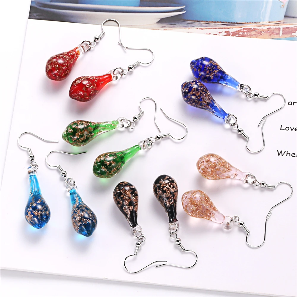 HF JEL Handmade Murano Glass Drop Earrings for Women Lampwork Glass Jewelry Female Water Drop Earring Christmas Gift Fashion