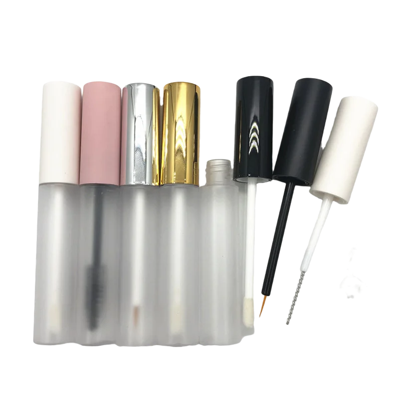 Tube vide pour mascara 10ml, 50 pièces, bouteille transparente pour cils, blanc givré, couvercle rose, emballage cosmétique, vente en gros