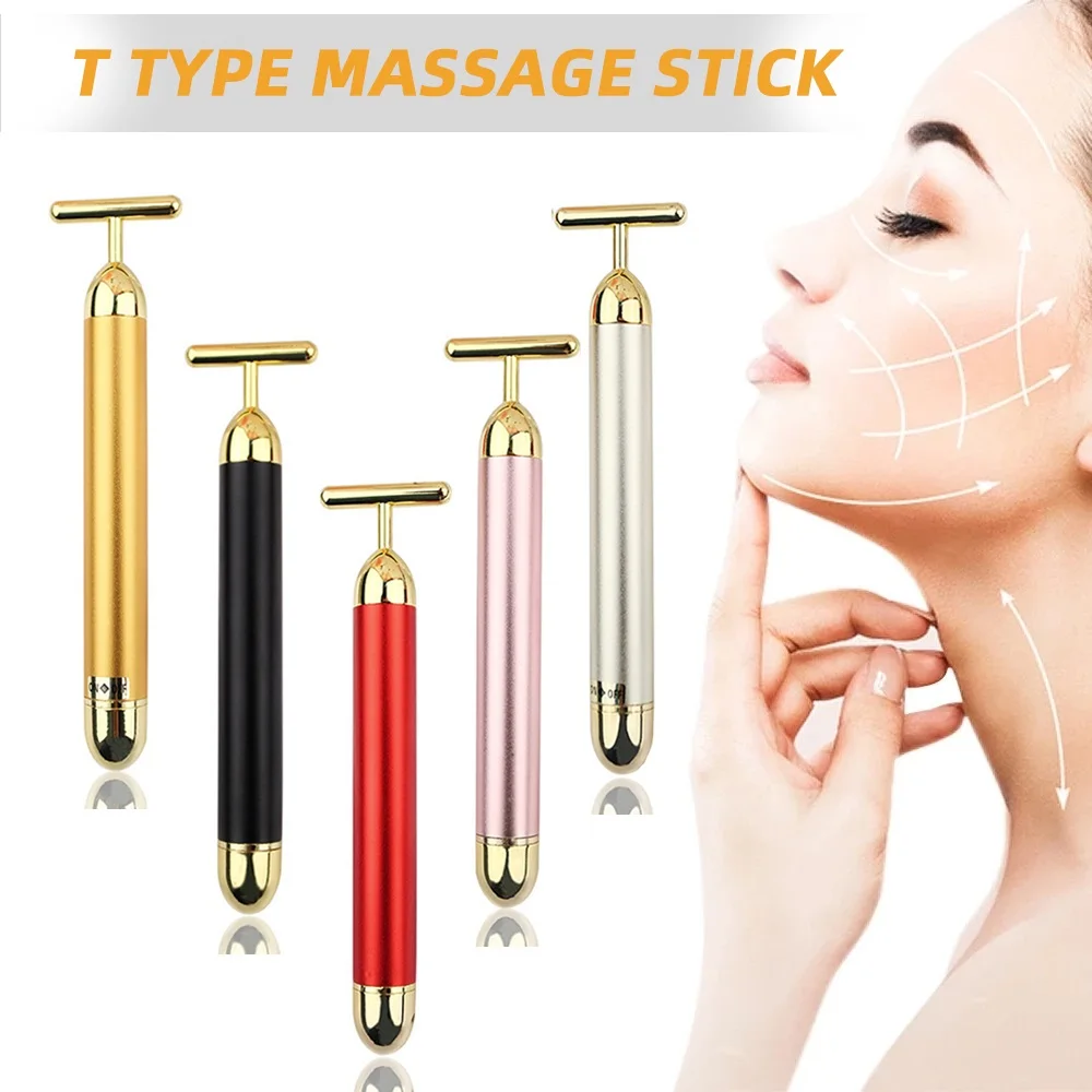 24k Gold Vibration Gesichts Abnehmen Gesicht Schönheit Bar Pulse Straffende Gesichts Roller Massager Lift Hautstraffung Falten Stick