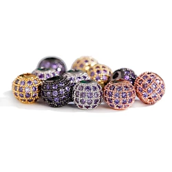 3 PCS/Lot Luxury Purple CZ Zircon Round Beads 8MM Charms For Bracelet Making Spacer Fashion Accessories