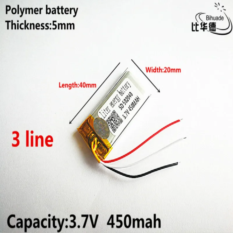 3 line Good Qulity 3.7V,450mAH,502040 Polymer lithium ion / Li-ion battery for TOY,POWER BANK,GPS,mp3,mp4