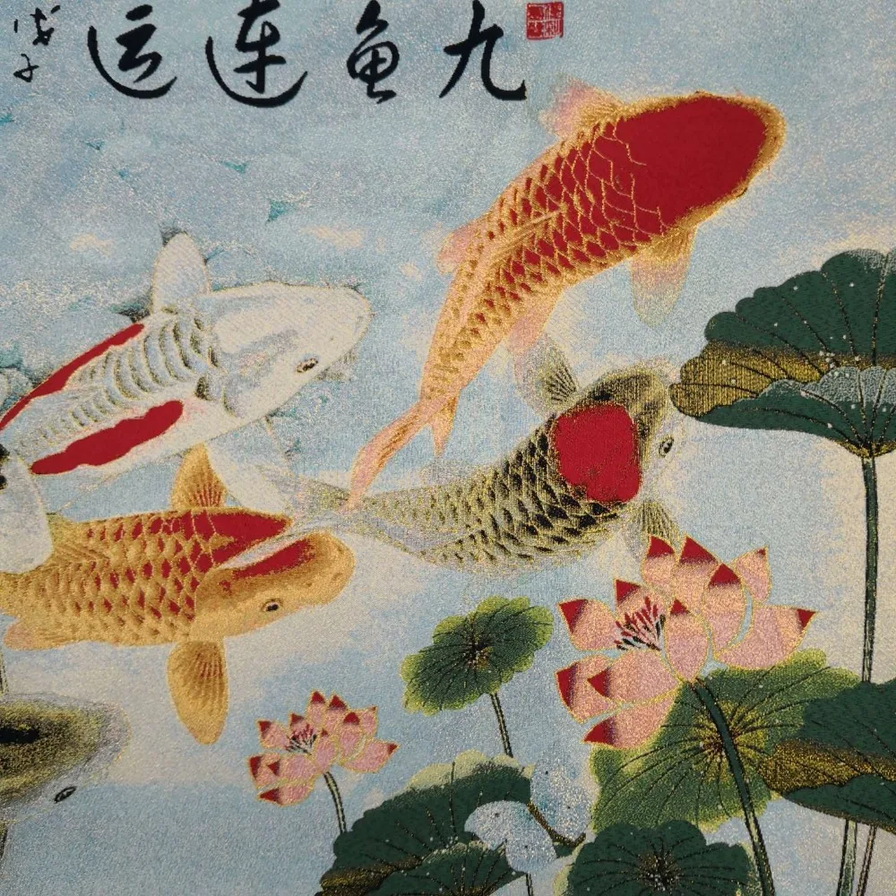 China Old Silk Like Hanging Painting Embroidery Goldfish Painting Long 120cm