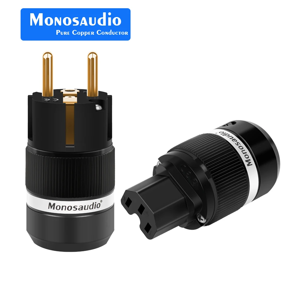 hifi E100G/F100G 99.99% Pure Copper 24K Gold Plated Schuko Power Plug Connector IEC Female Plug DIY Mains Power Cord Cable