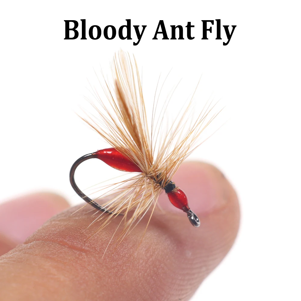 Bimoo 6pcs #12 Blood Ant Fly Black Hackle Ant Dry Fly Barbless Hook Artificial Lure Bait for Trout Panfish Fishing