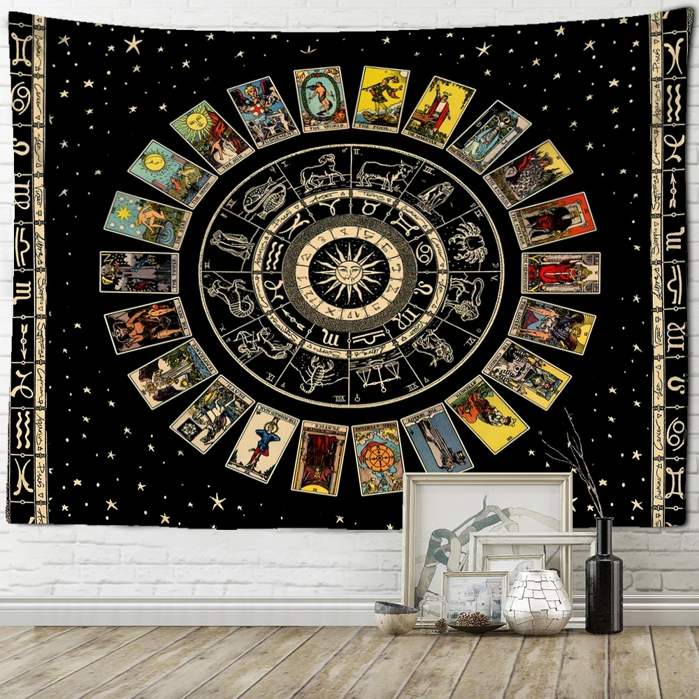 Mandala Tarot Tapestry Zodiac Star Plate Sun and Moon Wall Hanging Hippie Tapiz Aesthetics Artist Home Decor