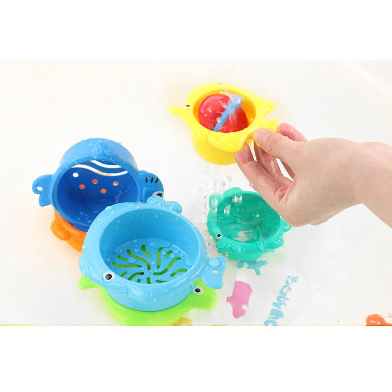 Juego de flotadores de agua para bebé, Juguetes Educativos de plástico para niños, divertidos animales de peces para el baño, 6 unids/set por juego